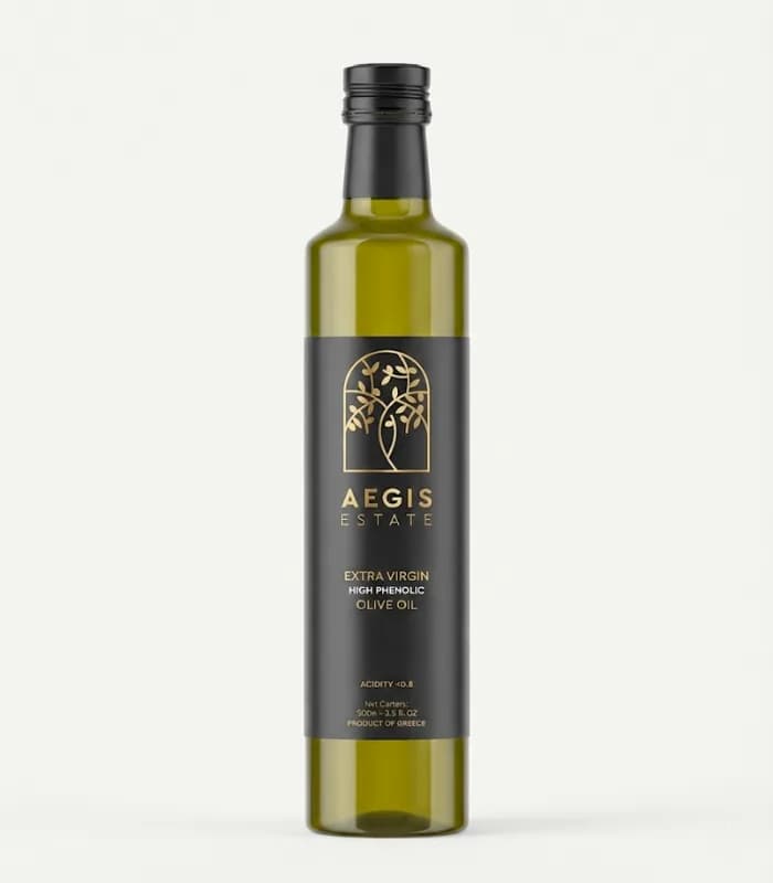 Bouteille noire opaque d'huile d'olive Aegis Premium